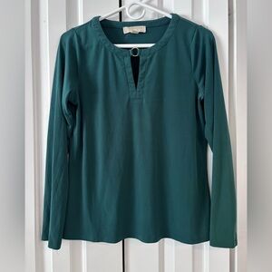 Michael Kors Teal Keyhole Long Sleeve Top